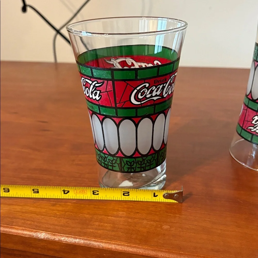Vintage Coca Cola Tiffany Style Glasses Set of 4 Retro Stained Glass Tumblers